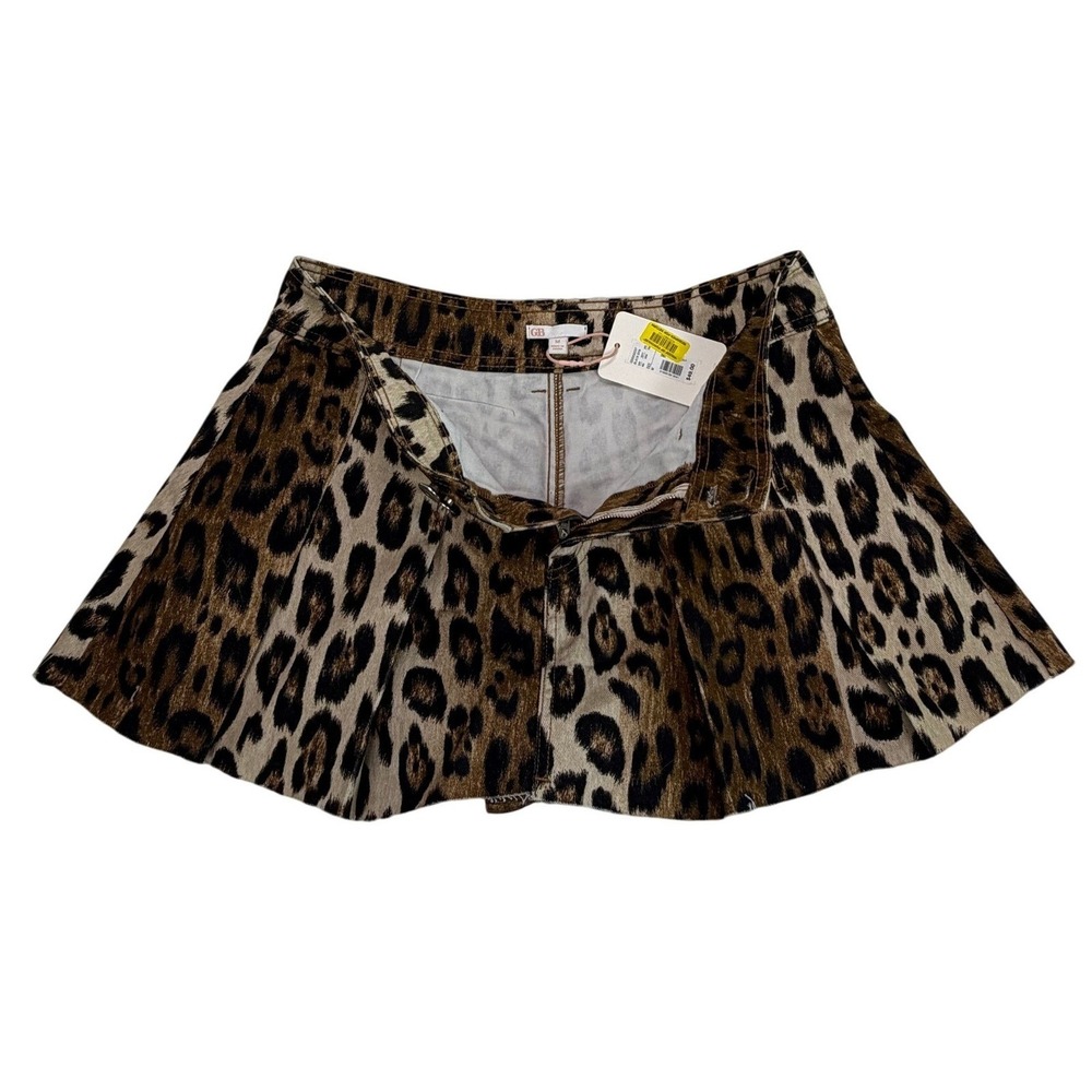 GB Leopard Print Pleated Mini Skirt Brown Black Raw Hem Size M - Picture 4 of 7